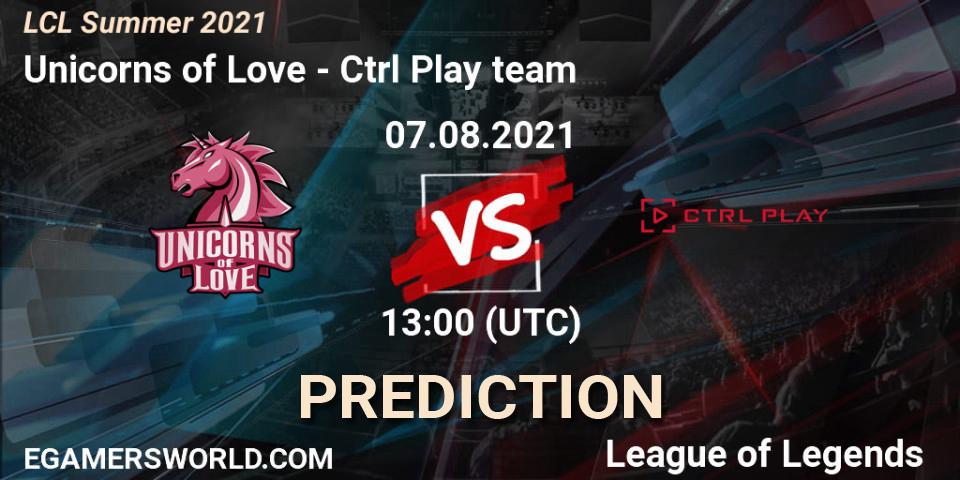 Pronósticos Unicorns of Love - Ctrl Play team. 07.08.2021 at 13:00. LCL Summer 2021 - LoL