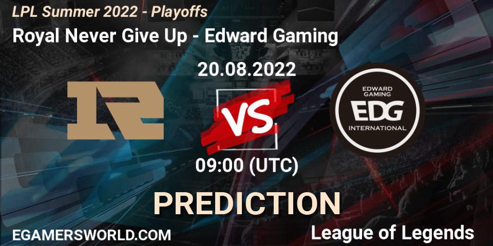 Pronósticos Royal Never Give Up - Edward Gaming. 20.08.22. LPL Summer 2022 - Playoffs - LoL