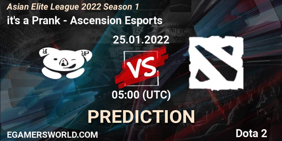 Pronósticos it's a Prank - Ascension Esports. 25.01.2022 at 05:01. Asian Elite League 2022 Season 1 - Dota 2