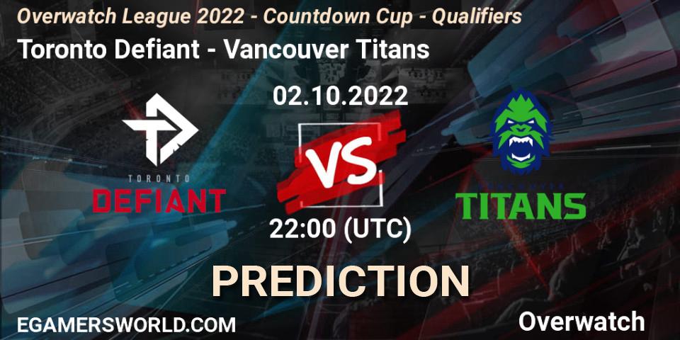 Pronósticos Toronto Defiant - Vancouver Titans. 02.10.22. Overwatch League 2022 - Countdown Cup - Qualifiers - Overwatch