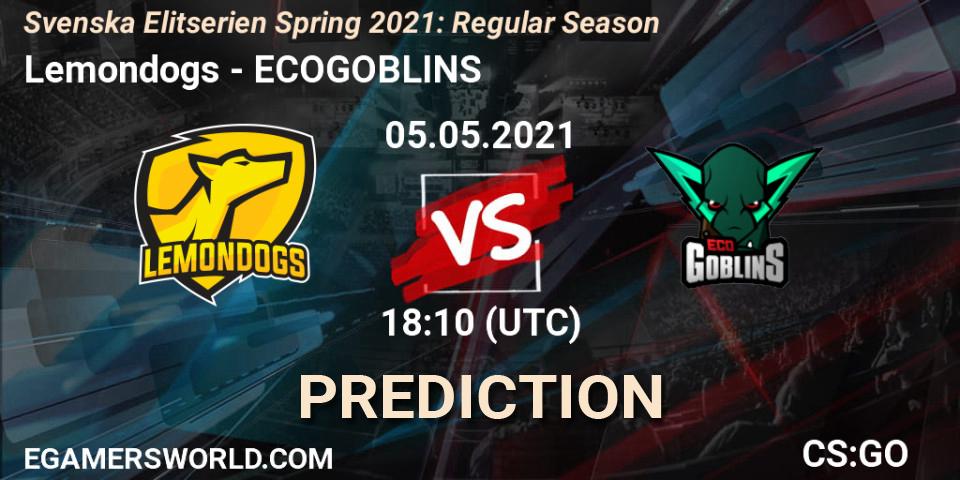 Pronósticos Lemondogs - ECOGOBLINS. 06.05.2021 at 18:10. Svenska Elitserien Spring 2021: Regular Season - Counter-Strike (CS2)