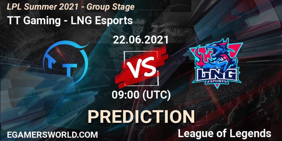 Pronósticos TT Gaming - LNG Esports. 22.06.2021 at 09:00. LPL Summer 2021 - Group Stage - LoL