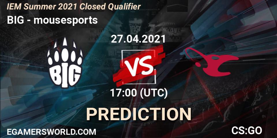 Pronósticos BIG - mousesports. 27.04.2021 at 17:15. IEM Summer 2021 Closed Qualifier - Counter-Strike (CS2)