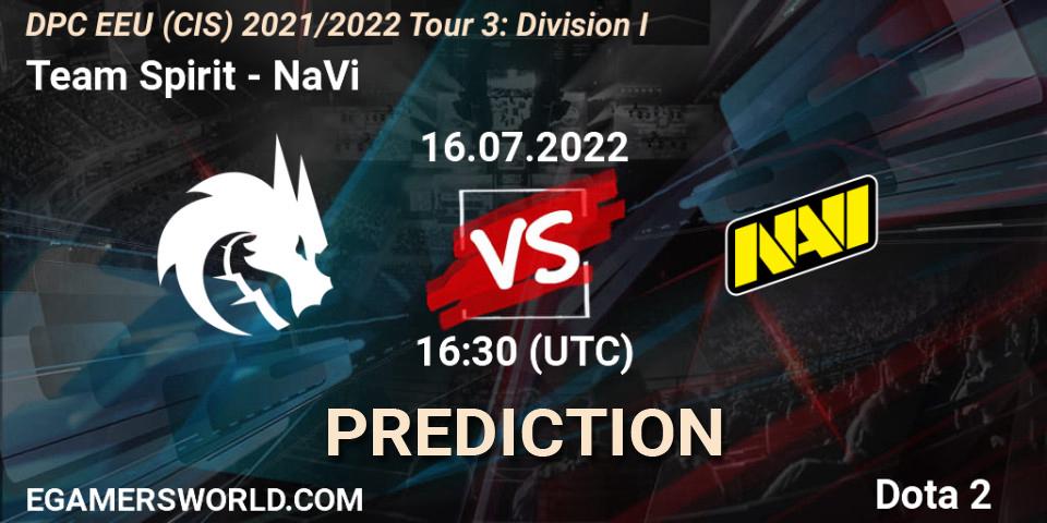Pronósticos Team Spirit - NaVi. 16.07.2022 at 16:49. DPC EEU (CIS) 2021/2022 Tour 3: Division I - Dota 2