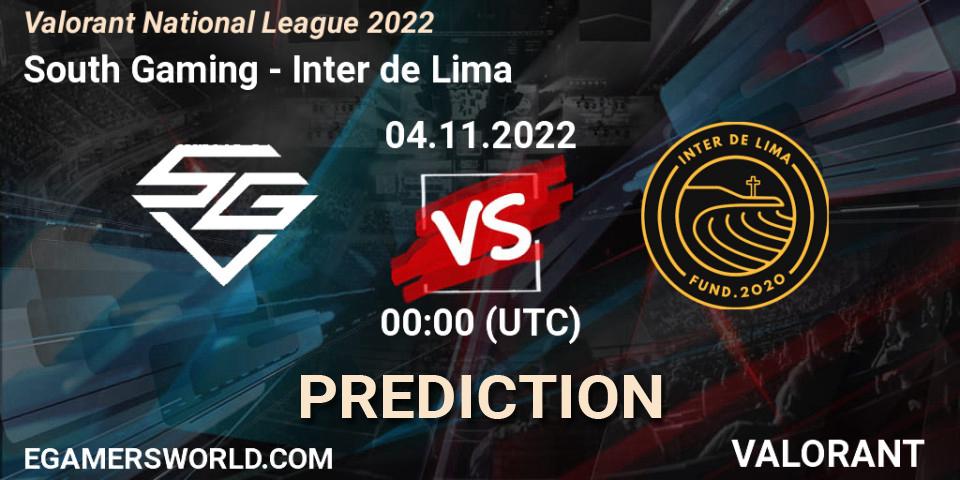 Pronósticos South Gaming - Inter de Lima. 04.11.2022 at 00:00. Valorant National League 2022 - VALORANT