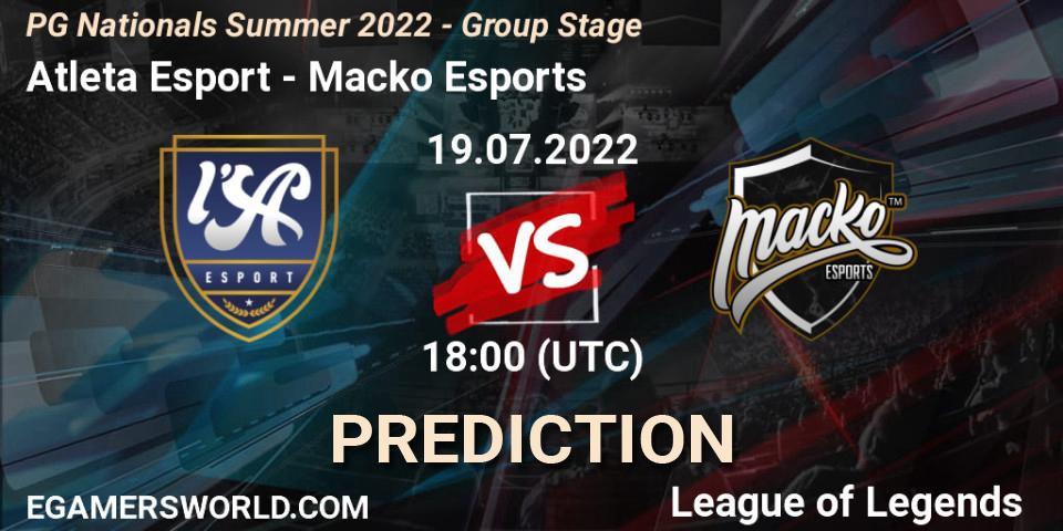 Pronósticos Atleta Esport - Macko Esports. 19.07.2022 at 18:00. PG Nationals Summer 2022 - Group Stage - LoL