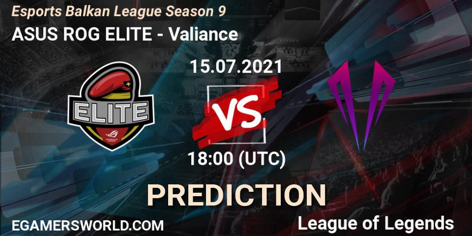 Pronósticos ASUS ROG ELITE - Valiance. 15.07.21. Esports Balkan League Season 9 - LoL