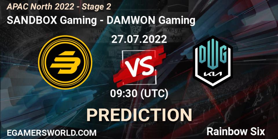 Pronósticos SANDBOX Gaming - DAMWON Gaming. 27.07.2022 at 09:30. APAC North 2022 - Stage 2 - Rainbow Six
