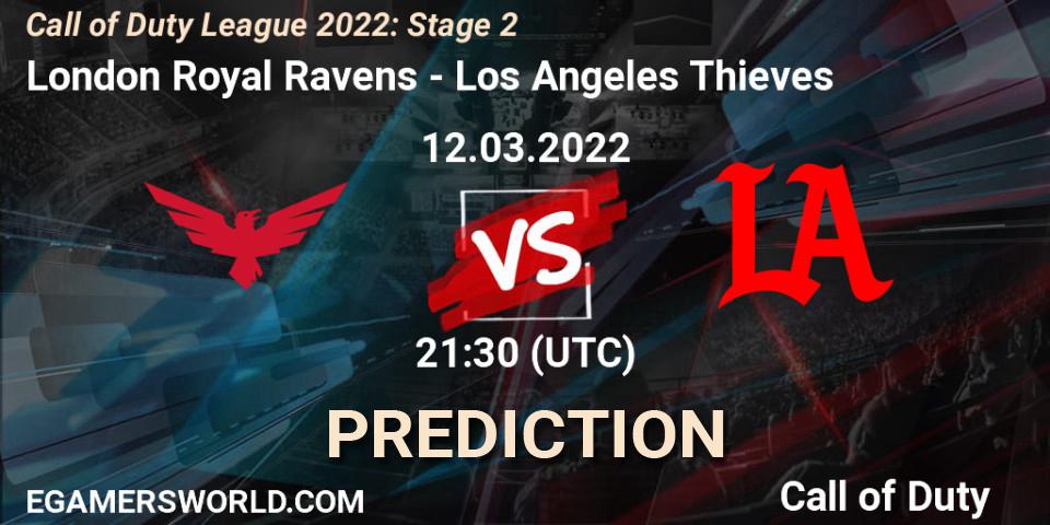 Pronósticos London Royal Ravens - Los Angeles Thieves. 12.03.2022 at 21:30. Call of Duty League 2022: Stage 2 - Call of Duty