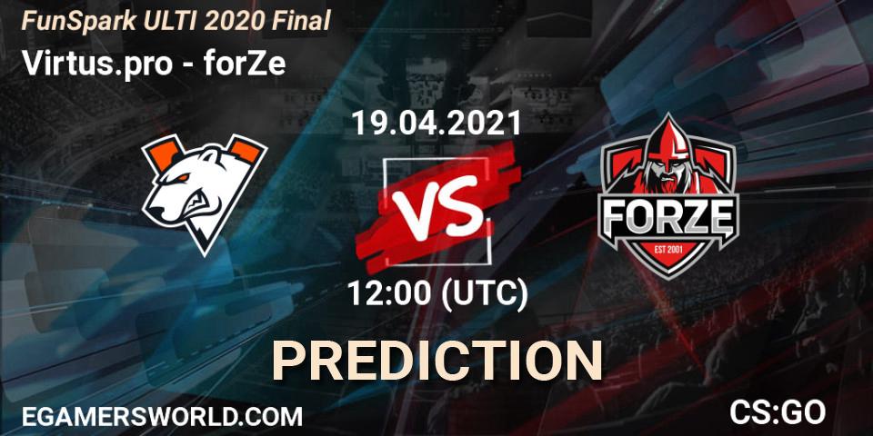 Pronósticos Virtus.pro - forZe. 19.04.2021 at 12:00. Funspark ULTI 2020 Finals - Counter-Strike (CS2)
