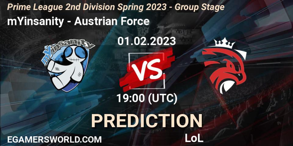 Pronósticos mYinsanity - Austrian Force. 01.02.23. Prime League 2nd Division Spring 2023 - Group Stage - LoL