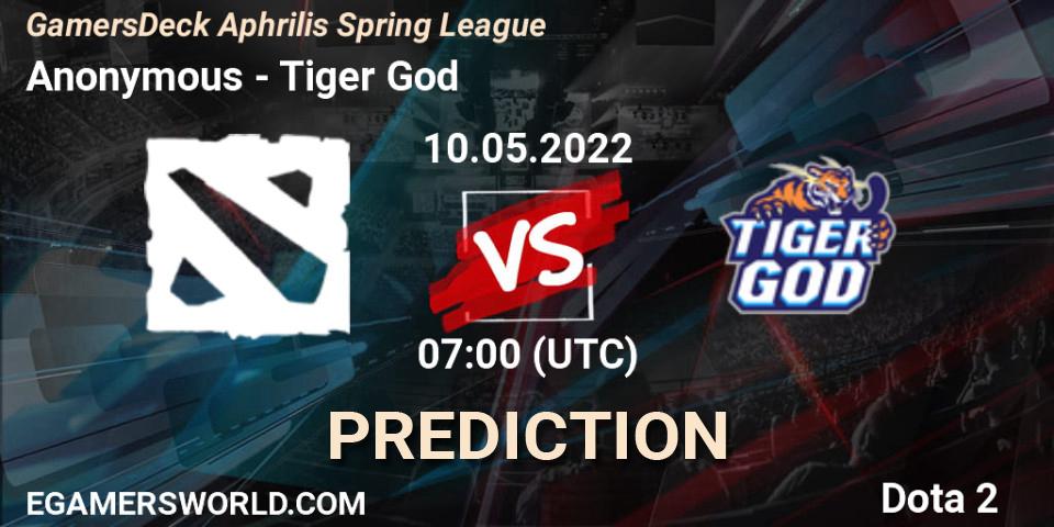 Pronósticos Anonymous - Tiger God. 10.05.2022 at 07:02. GamersDeck Aphrilis Spring League - Dota 2