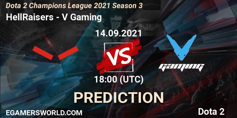 Pronósticos HellRaisers - V Gaming. 14.09.2021 at 18:44. Dota 2 Champions League 2021 Season 3 - Dota 2