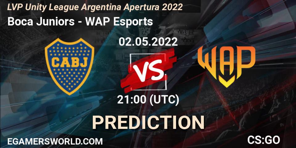 Pronósticos Boca Juniors - WAP Esports. 02.05.2022 at 21:00. LVP Unity League Argentina Apertura 2022 - Counter-Strike (CS2)