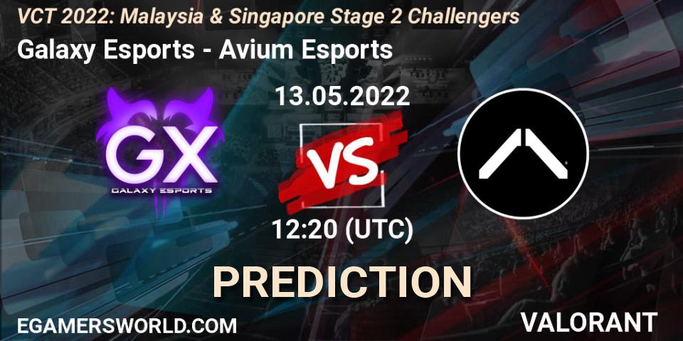 Pronósticos Galaxy Esports - Avium Esports. 13.05.2022 at 12:20. VCT 2022: Malaysia & Singapore Stage 2 Challengers - VALORANT