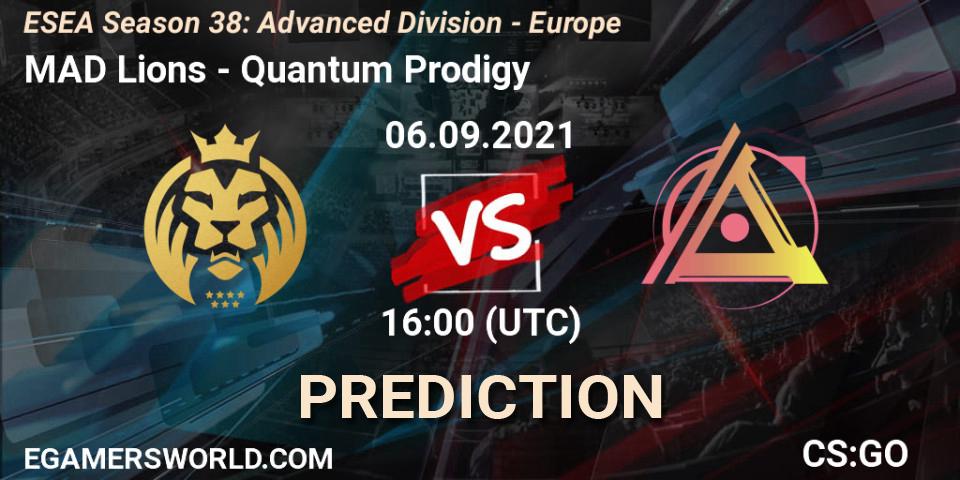 Pronósticos MAD Lions - Quantum Prodigy. 06.09.2021 at 16:00. ESEA Season 38: Advanced Division - Europe - Counter-Strike (CS2)