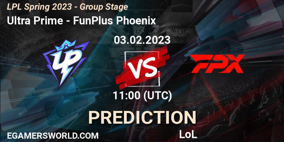 Pronósticos Ultra Prime - FunPlus Phoenix. 03.02.2023 at 12:30. LPL Spring 2023 - Group Stage - LoL