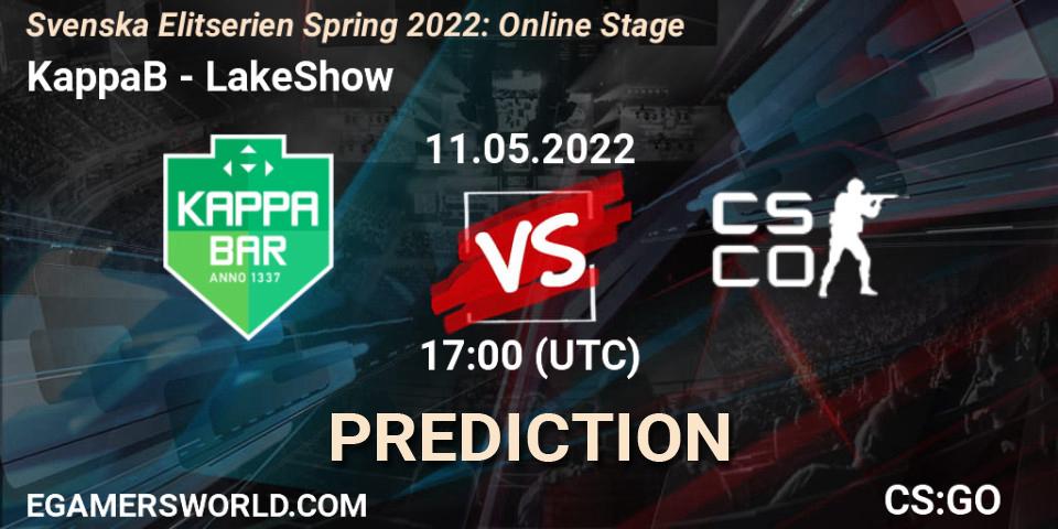 Pronósticos KappaB - LakeShow. 11.05.2022 at 17:00. Svenska Elitserien Spring 2022: Online Stage - Counter-Strike (CS2)