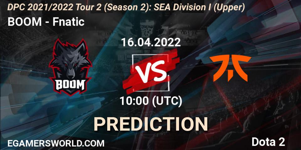 Pronósticos BOOM - Fnatic. 16.04.2022 at 10:04. DPC 2021/2022 Tour 2 (Season 2): SEA Division I (Upper) - Dota 2