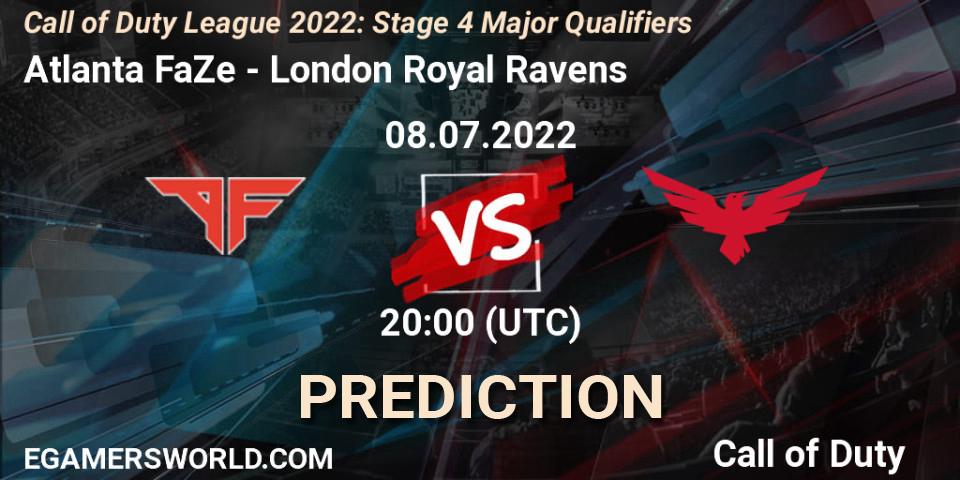 Pronósticos Atlanta FaZe - London Royal Ravens. 08.07.2022 at 20:00. Call of Duty League 2022: Stage 4 - Call of Duty
