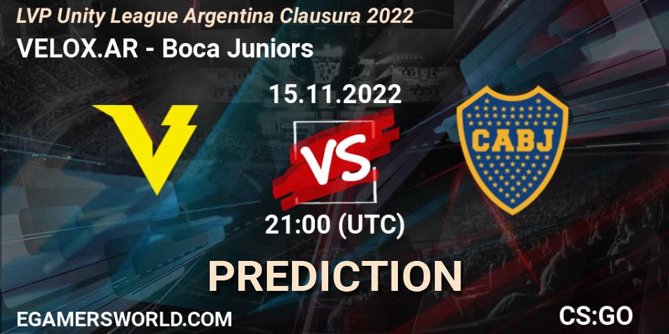 Pronósticos VELOX.AR - Boca Juniors. 15.11.2022 at 21:00. LVP Unity League Argentina Clausura 2022 - Counter-Strike (CS2)