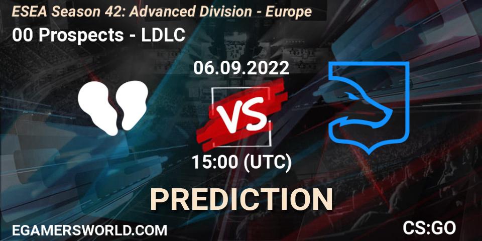 Pronósticos 00 Prospects - LDLC. 06.09.2022 at 17:00. ESEA Season 42: Advanced Division - Europe - Counter-Strike (CS2)