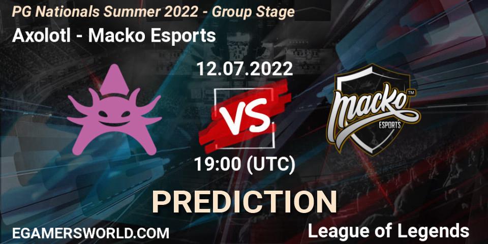 Pronósticos Axolotl - Macko Esports. 12.07.2022 at 19:00. PG Nationals Summer 2022 - Group Stage - LoL