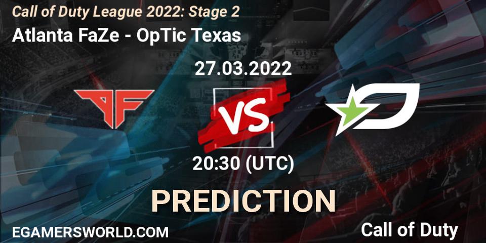 Pronósticos Atlanta FaZe - OpTic Texas. 27.03.22. Call of Duty League 2022: Stage 2 - Call of Duty
