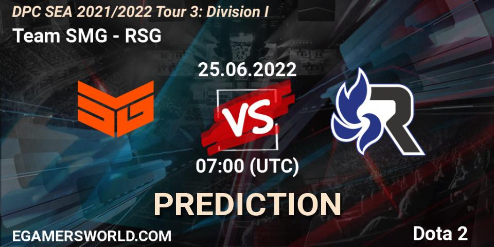 Pronósticos Team SMG - RSG. 25.06.2022 at 07:31. DPC SEA 2021/2022 Tour 3: Division I - Dota 2