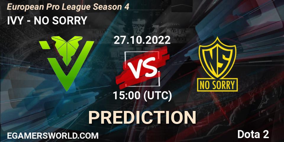 Pronósticos IVY - NO SORRY. 27.10.2022 at 15:19. European Pro League Season 4 - Dota 2