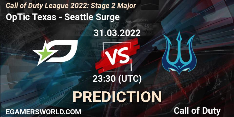 Pronósticos OpTic Texas - Seattle Surge. 31.03.22. Call of Duty League 2022: Stage 2 Major - Call of Duty