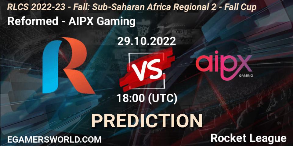 Pronósticos Reformed - AIPX Gaming. 29.10.2022 at 18:00. RLCS 2022-23 - Fall: Sub-Saharan Africa Regional 2 - Fall Cup - Rocket League