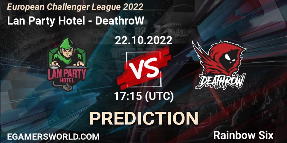 Pronósticos Lan Party Hotel - DeathroW. 22.10.2022 at 17:15. European Challenger League 2022 - Rainbow Six