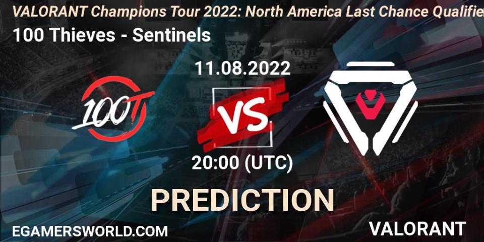 Pronósticos 100 Thieves - Sentinels. 11.08.2022 at 20:15. VCT 2022: North America Last Chance Qualifier - VALORANT