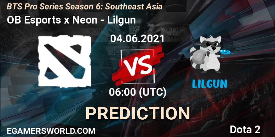 Pronósticos OB Esports x Neon - Lilgun. 04.06.2021 at 06:22. BTS Pro Series Season 6: Southeast Asia - Dota 2