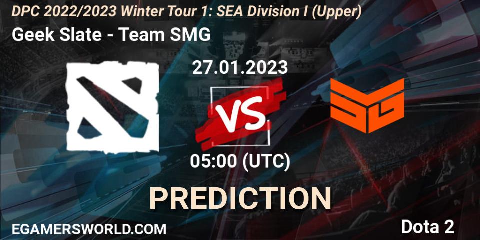 Pronósticos Geek Slate - Team SMG. 27.01.2023 at 06:38. DPC 2022/2023 Winter Tour 1: SEA Division I (Upper) - Dota 2