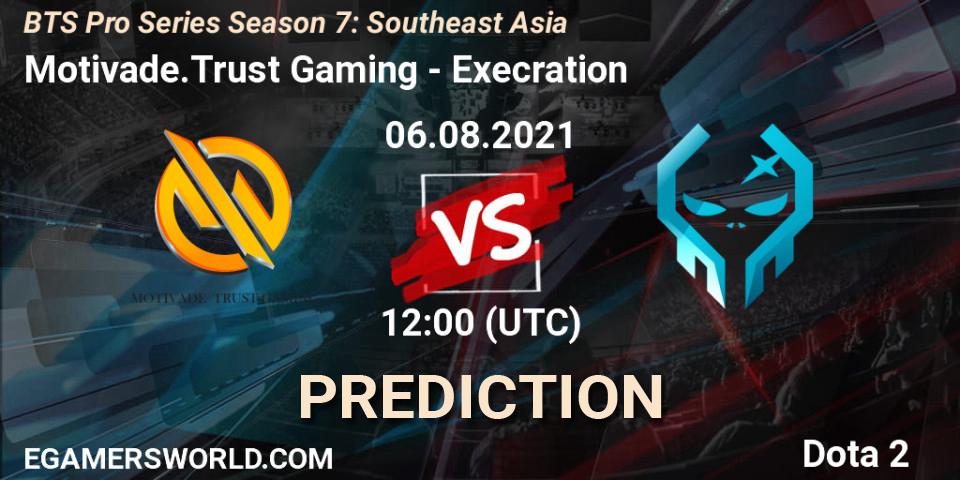 Pronósticos Motivade.Trust Gaming - Execration. 06.08.2021 at 12:30. BTS Pro Series Season 7: Southeast Asia - Dota 2