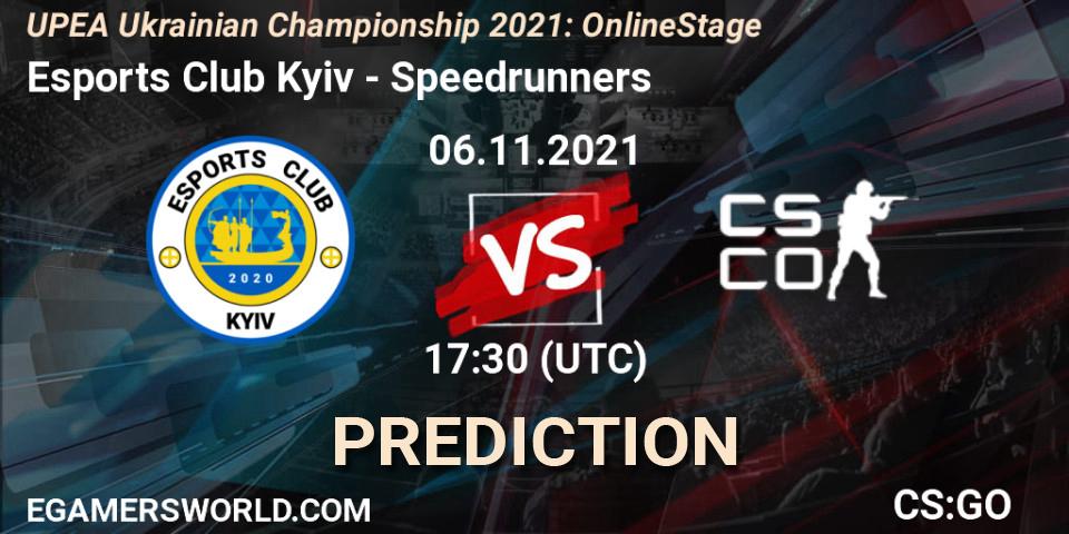 Pronósticos Esports Club Kyiv - Speedrunners. 06.11.2021 at 17:30. UPEA Ukrainian Championship 2021: Online Stage - Counter-Strike (CS2)