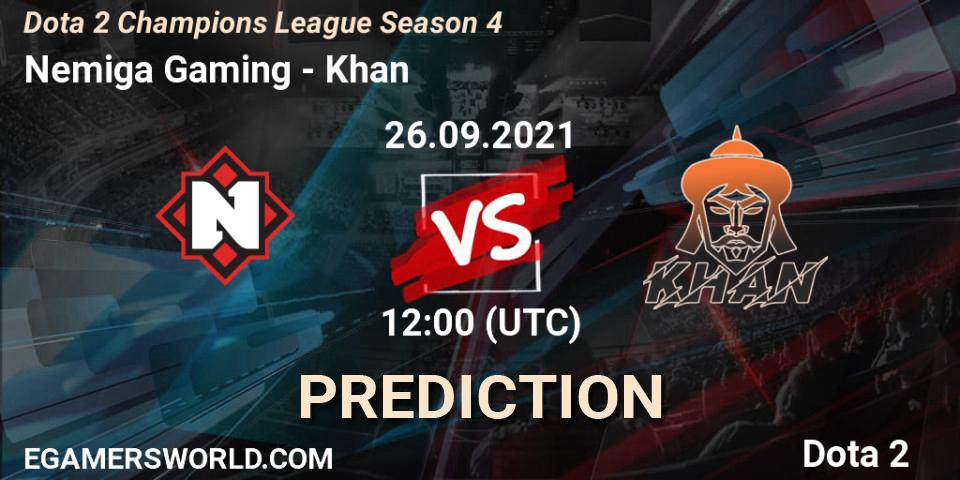 Pronósticos Nemiga Gaming - Khan. 26.09.2021 at 12:07. Dota 2 Champions League Season 4 - Dota 2
