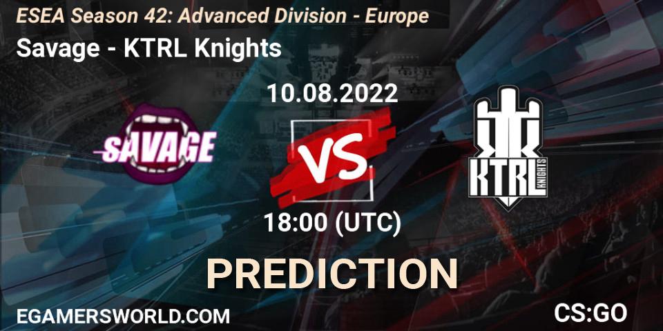 Pronósticos Savage - KTRL Knights. 10.08.2022 at 18:00. ESEA Season 42: Advanced Division - Europe - Counter-Strike (CS2)