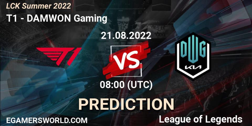 Pronósticos T1 - DAMWON Gaming. 21.08.2022 at 08:00. LCK Summer 2022 - LoL