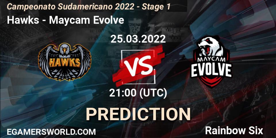 Pronósticos Hawks - Maycam Evolve. 25.03.2022 at 23:00. Campeonato Sudamericano 2022 - Stage 1 - Rainbow Six