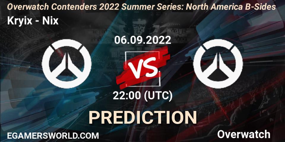 Pronósticos Kryix - Nix. 06.09.2022 at 22:30. Overwatch Contenders 2022 Summer Series: North America B-Sides - Overwatch