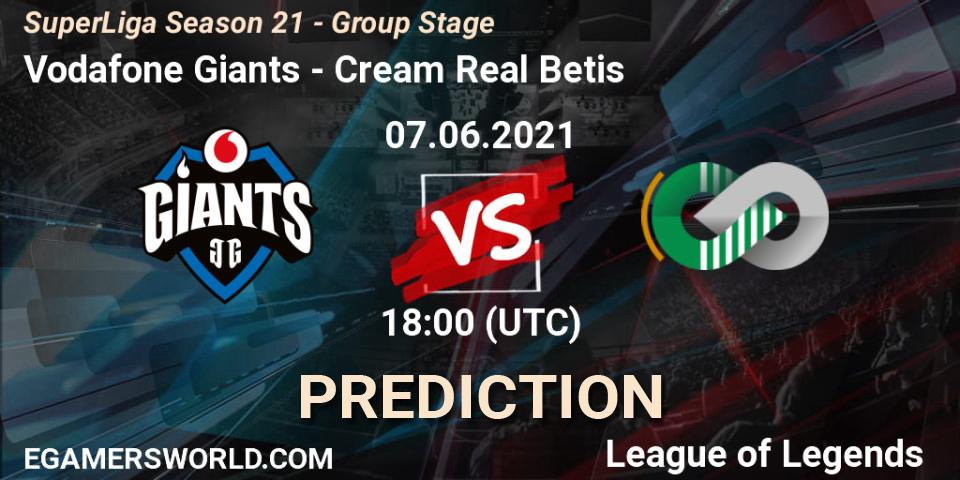 Pronósticos Vodafone Giants - Cream Real Betis. 07.06.2021 at 19:00. SuperLiga Season 21 - Group Stage - LoL