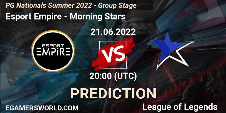 Pronósticos Esport Empire - Morning Stars. 21.06.2022 at 20:00. PG Nationals Summer 2022 - Group Stage - LoL
