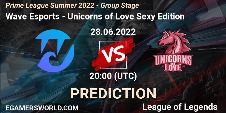 Pronósticos Wave Esports - Unicorns of Love Sexy Edition. 28.06.2022 at 17:00. Prime League Summer 2022 - Group Stage - LoL
