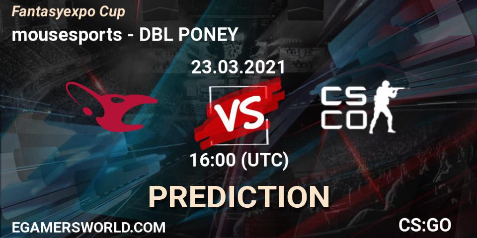 Pronósticos mousesports - DBL PONEY. 23.03.2021 at 16:00. Fantasyexpo Cup Spring 2021 - Counter-Strike (CS2)