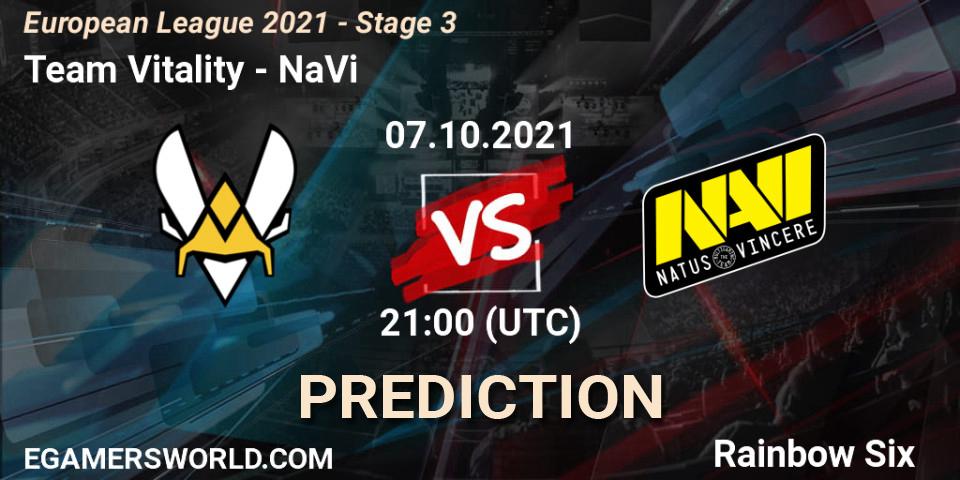 Pronósticos Team Vitality - NaVi. 07.10.21. European League 2021 - Stage 3 - Rainbow Six