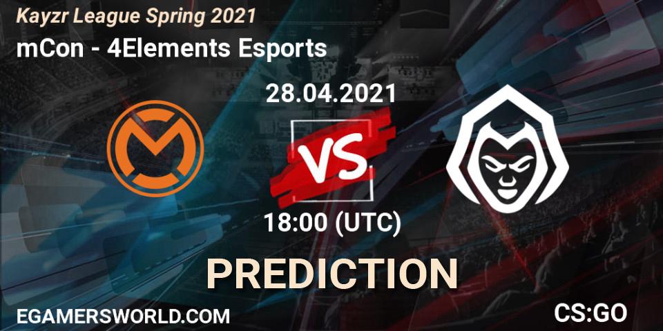 Pronósticos mCon - 4Elements Esports. 28.04.2021 at 18:00. Kayzr League Spring 2021 - Counter-Strike (CS2)