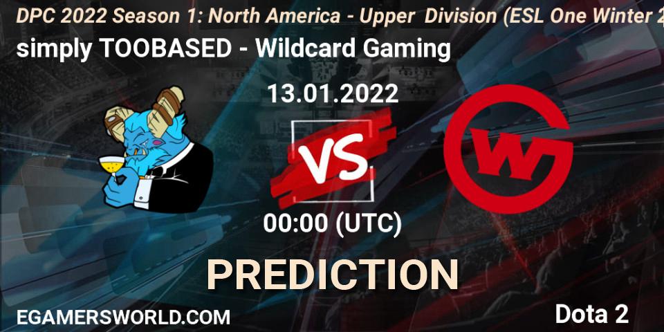 Pronósticos simply TOOBASED - Wildcard Gaming. 12.01.2022 at 22:55. DPC 2022 Season 1: North America - Upper Division (ESL One Winter 2021) - Dota 2